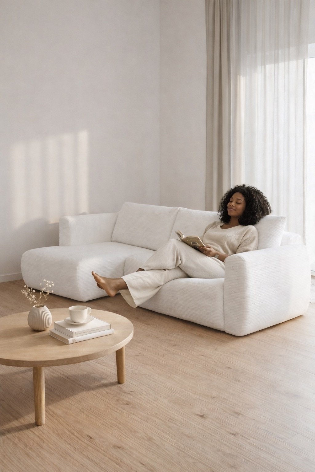 Canapé compressé avec méridienne interchangeable : le choix idéal pour un salon modulable et confortable
